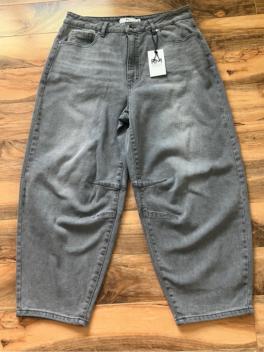 Barrel Leg Cropped/Ankle Jeans High Rise Gray Size 12 Rebecca Minkoff NWT